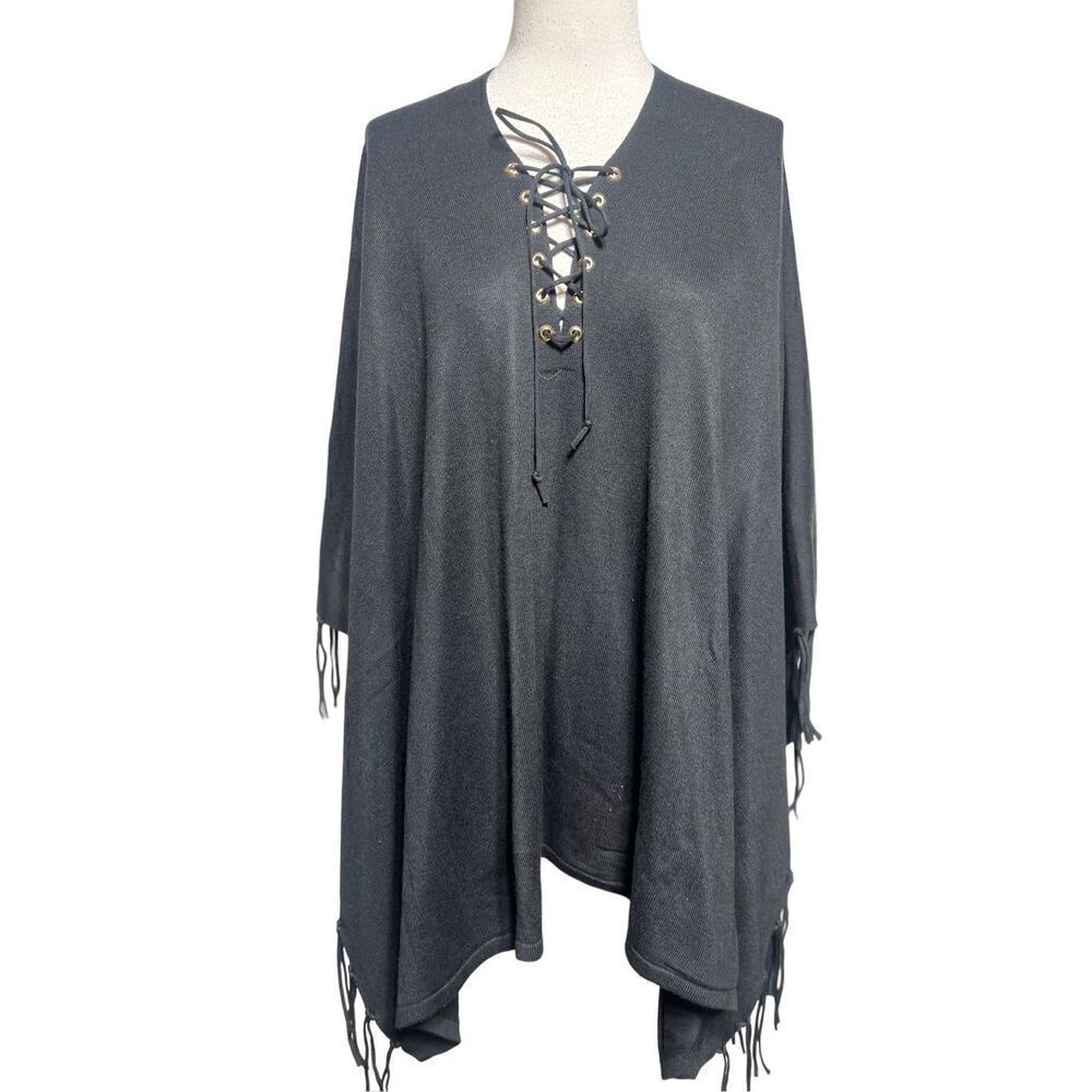 Chico's One Size Black Shawl With Fringe